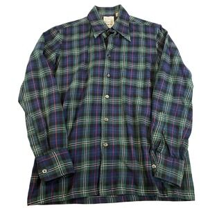 VTG Christian Dior Plaid Button Down Shirt 50 Lambs Wool Fine Cotton Men Medium